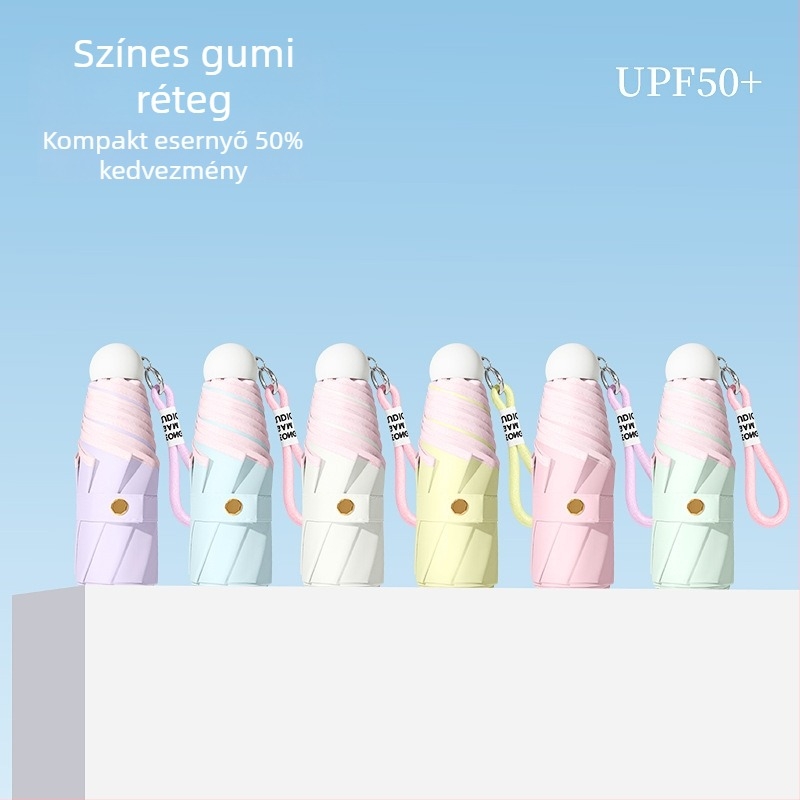 Mini ultrakönnyű esernyő napra és esőre, 8 bordával, UPF>50, Impact anyagú 190T bevonat vászon, kézi nyitás-zárás, tömeg 260 g