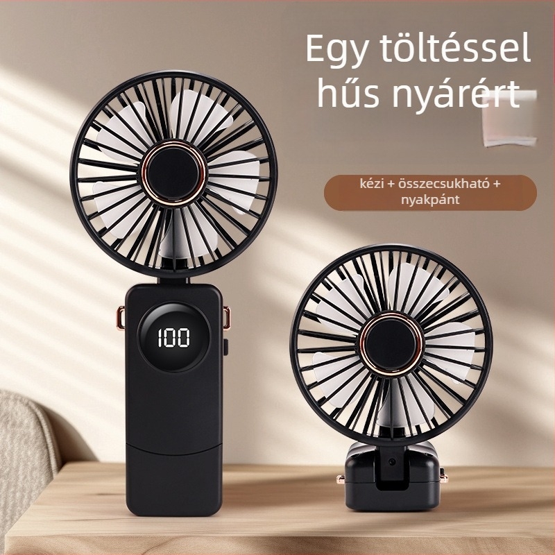 USB kézi ventilátor intelligens digitális kijelzővel, beépített akkumulátor 1000–1200mAh, brushless motor, 5 sebesség, üzemidő 3–6 óra