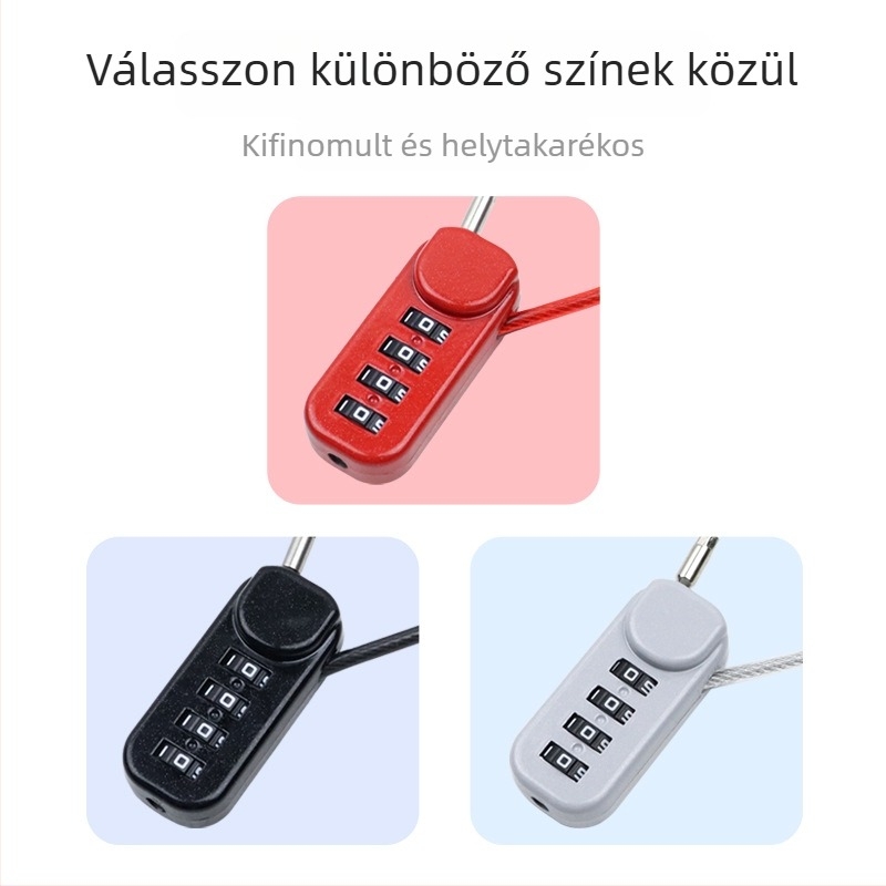 QITE kombinációs zár acélkábellel – sisakhoz, poggyászhoz és autóhoz, cinkötvözet test, numerikus típus, 3 mm átmérő
