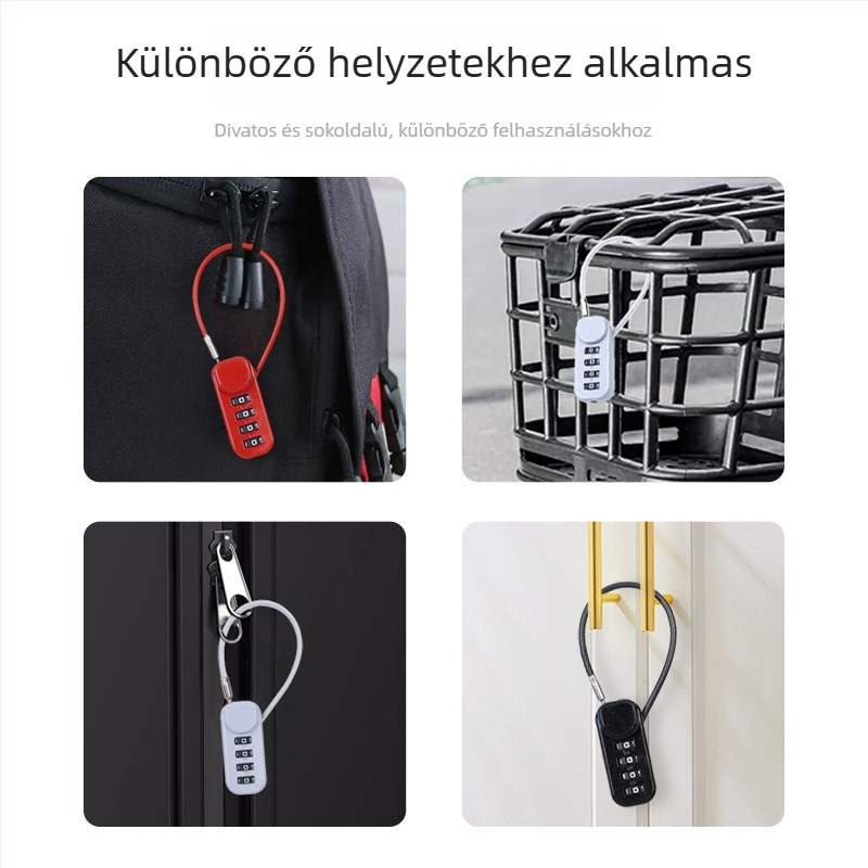 QITE kombinációs zár acélkábellel – sisakhoz, poggyászhoz és autóhoz, cinkötvözet test, numerikus típus, 3 mm átmérő