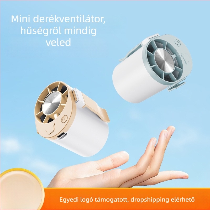Derékra akasztható USB mini ventilátor – 3-lapátos, 3 sebesség, beépített 800–1000 mAh akkumulátor, ABS ház