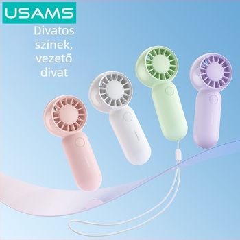 Kézi USB ventilátor, 5 műanyag lapát, beépített 500–800 mAh akkumulátor, USB töltés, 3 sebességfokozat