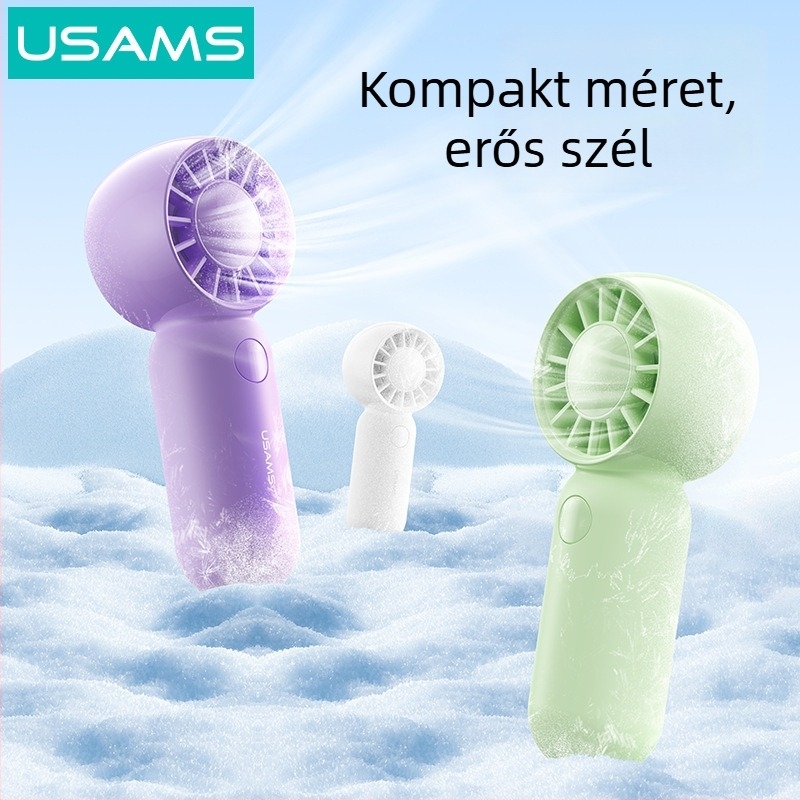 Kézi USB ventilátor, 5 műanyag lapát, beépített 500–800 mAh akkumulátor, USB töltés, 3 sebességfokozat