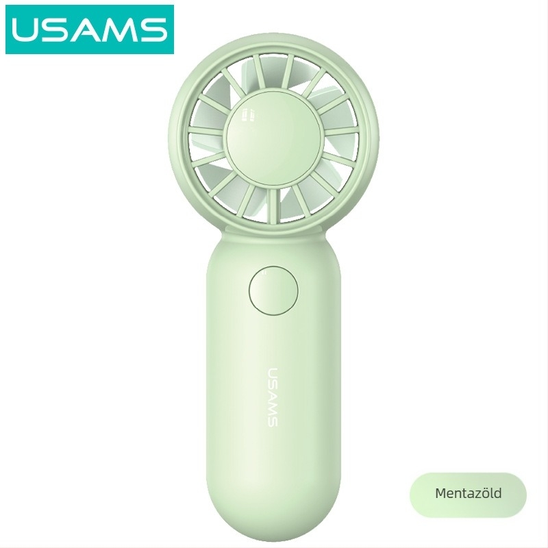 Kézi USB ventilátor, 5 műanyag lapát, beépített 500–800 mAh akkumulátor, USB töltés, 3 sebességfokozat