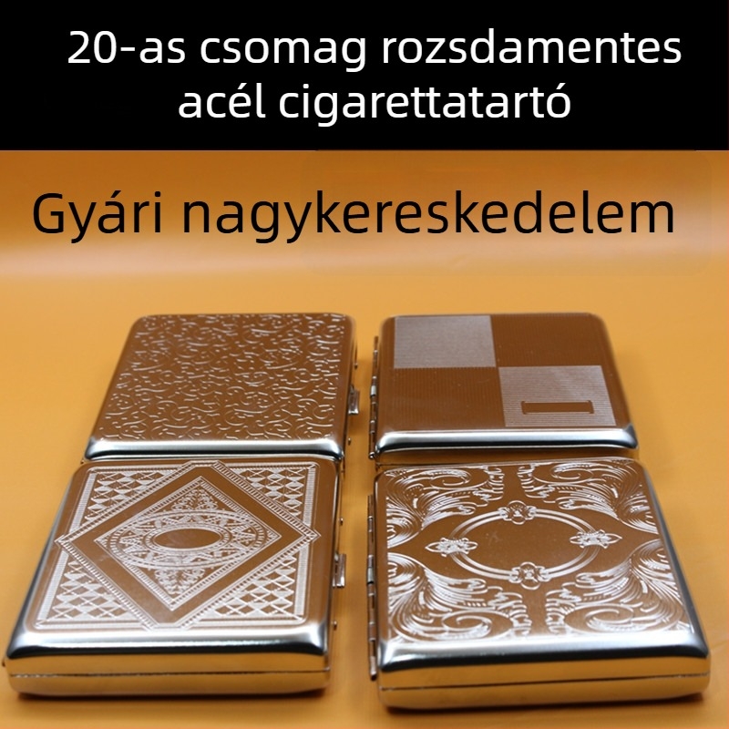 20 darabos fém cigarettatartó doboz domborított mintával, hordozható nyomásálló tároló férfiaknak, stílusos megoldás