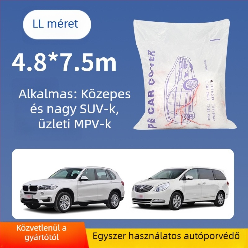 Egyszer használatos autóvédő takaró, átlátszó műanyag film, porálló, véd a karbantartás során, több modellhez testreszabható
