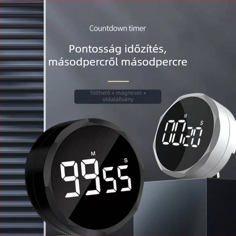Forgó időmérő 99:59, LCD kijelző, Akkumulátoros rajzfilm-stílusú ébresztőóra visszaszámlálással és memóriával