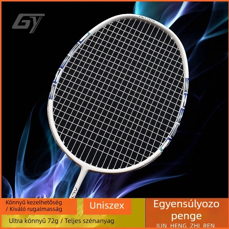 Badminton ütő - szénszálas keret, súly 80–84 g, markolat vastagsága G5, egyenes ütés, damil anyaga Fiber Silk
