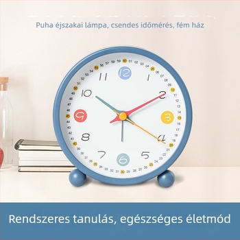 Gyermekeknek szóló asztali ébresztőóra, karikatúra stílusú fém óra, Aishida mechanizmus, akkumulátoros működés, dial mutatóval és számokkal, egyoldalas, fényes és ébresztő
