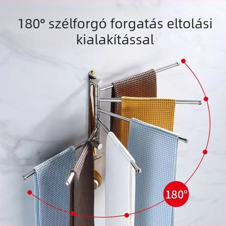 Forgó törölközőtartó, 304 rozsdamentes acél, összecsukható fürdőszobai tartó