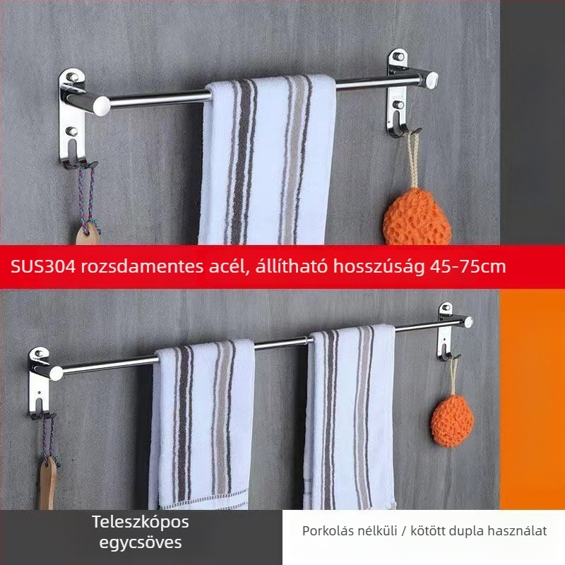 Forgó törölközőtartó, 304 rozsdamentes acél, összecsukható fürdőszobai tartó