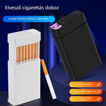 Cigaretta tartó tok beépített töltő gyújtóval, hordozható rejtett húzós kialakítás, műanyag test, logónyomtatás és testreszabás, magánmárka lehetőség, 1 éves élettartam