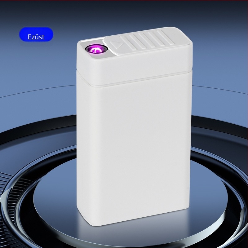 Cigaretta tartó tok beépített töltő gyújtóval, hordozható rejtett húzós kialakítás, műanyag test, logónyomtatás és testreszabás, magánmárka lehetőség, 1 éves élettartam