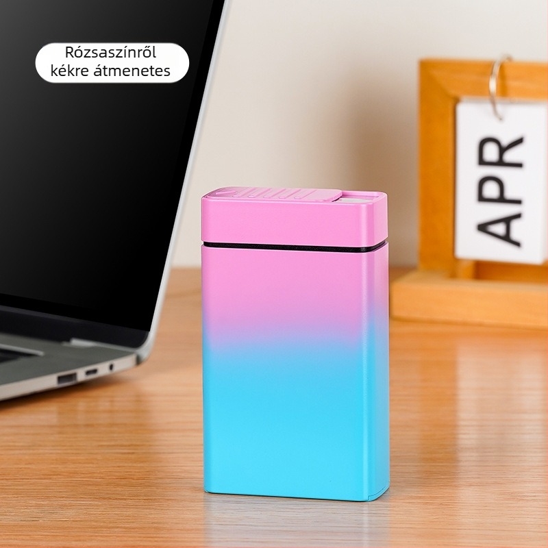Cigaretta tartó tok beépített töltő gyújtóval, hordozható rejtett húzós kialakítás, műanyag test, logónyomtatás és testreszabás, magánmárka lehetőség, 1 éves élettartam