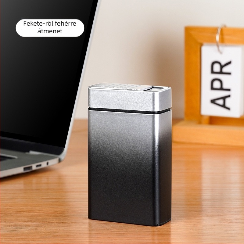Cigaretta tartó tok beépített töltő gyújtóval, hordozható rejtett húzós kialakítás, műanyag test, logónyomtatás és testreszabás, magánmárka lehetőség, 1 éves élettartam