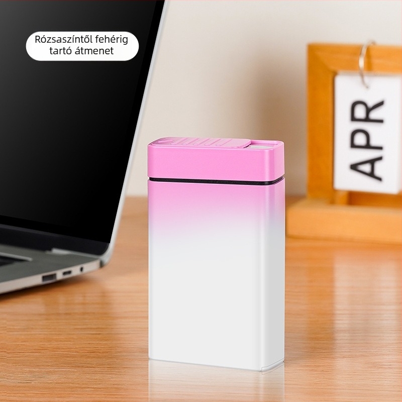 Cigaretta tartó tok beépített töltő gyújtóval, hordozható rejtett húzós kialakítás, műanyag test, logónyomtatás és testreszabás, magánmárka lehetőség, 1 éves élettartam