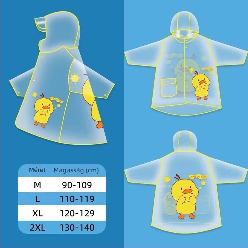 Gyermekeknek szóló rajzfilm mintás esőponcho, uniszex, PVC anyag, normál vastagság, kerékpáros használatra