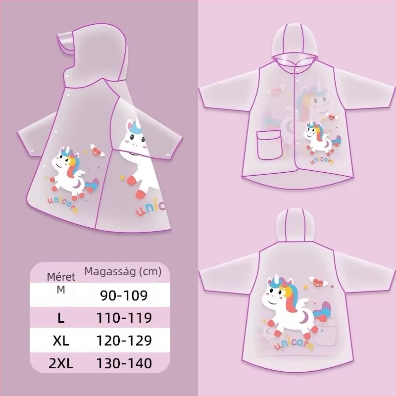Gyermekeknek szóló rajzfilm mintás esőponcho, uniszex, PVC anyag, normál vastagság, kerékpáros használatra
