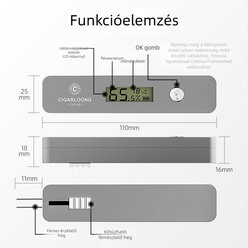 Szivar nedvességmérő - Márka CIGARLOONG/Cigarloong, Modell CX-25IT, Anyag: műanyag, Stílus: könnyű luxus, egyszerű