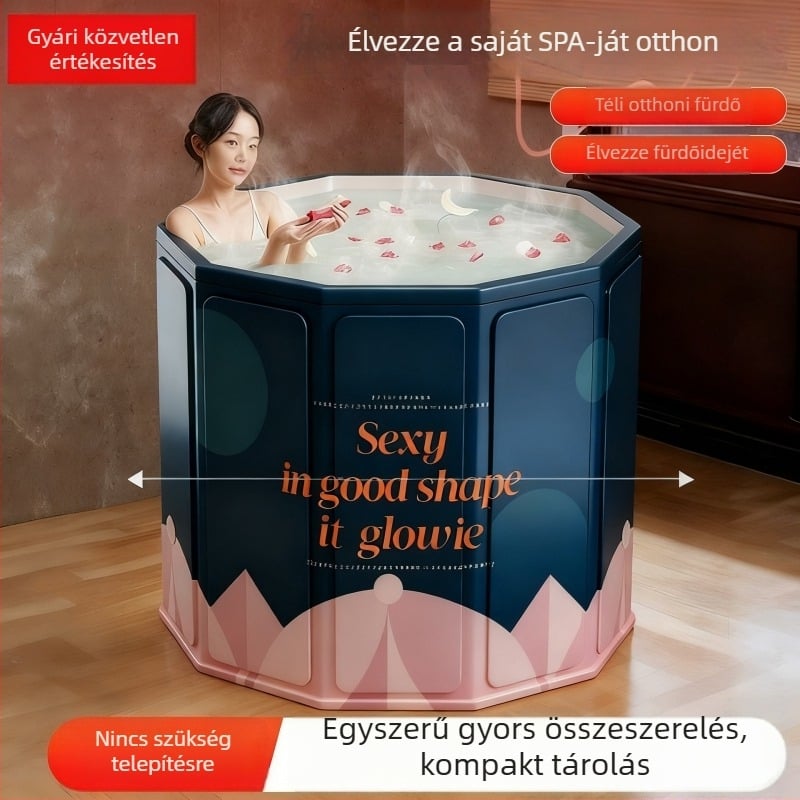 Felnőtt összecsukható fürdőkád fedéllel, vízálló anyagból, izolált, ülőhellyel