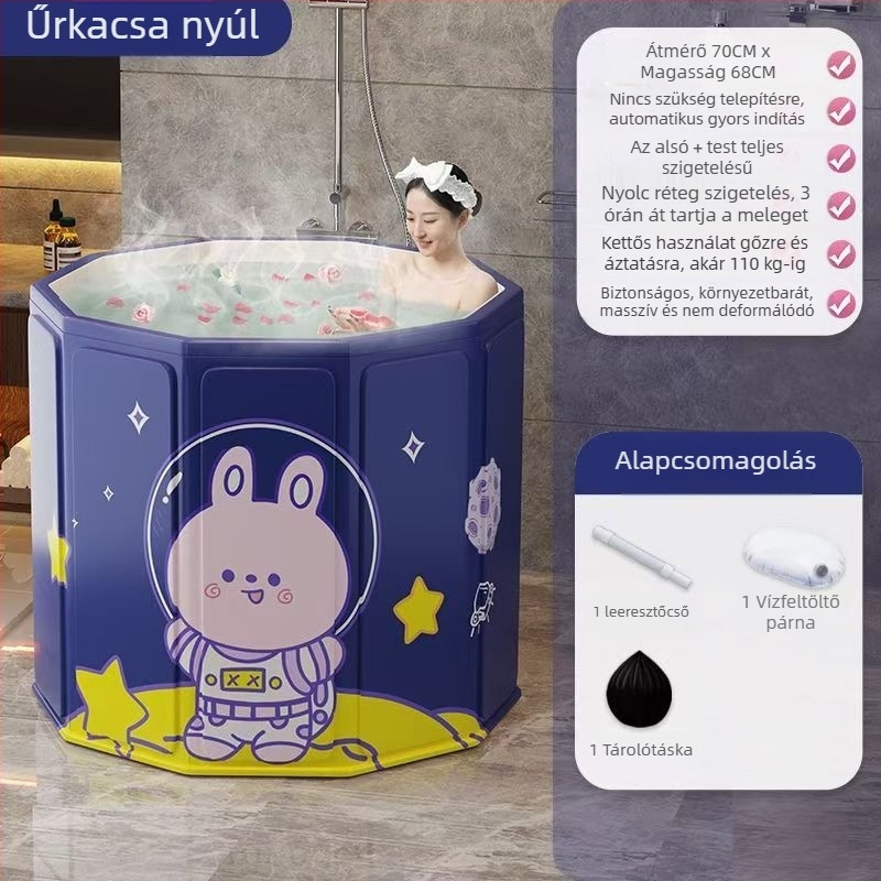 Felnőtt összecsukható fürdőkád fedéllel, vízálló anyagból, izolált, ülőhellyel