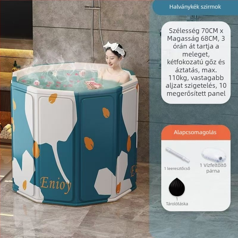 Felnőtt összecsukható fürdőkád fedéllel, vízálló anyagból, izolált, ülőhellyel