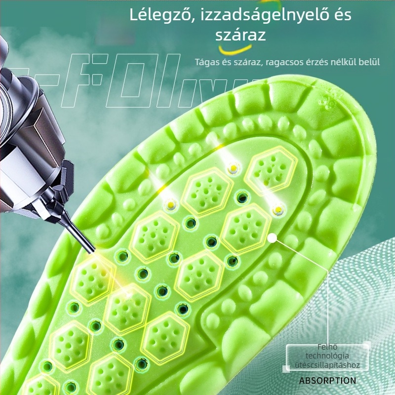 PU légpárnás ütéscsillapító sporttalpbetét, masszázs, popcorn textúra, izzadás-abszorpció, modell 6651, teljes talpbetét