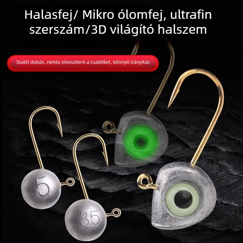 Ólomfejű horog, mikrofényű 3D hal szemmel, tengeri hajós horgászathoz, doboz 1000