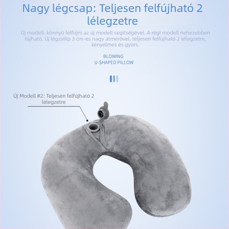 Felfújható U alakú nyakpárna poliészter rost töltettel és Dél-Koreai velúr anyaggal, modern minimalist stílusú utazási párna, tömeg legfeljebb 0,5 kg