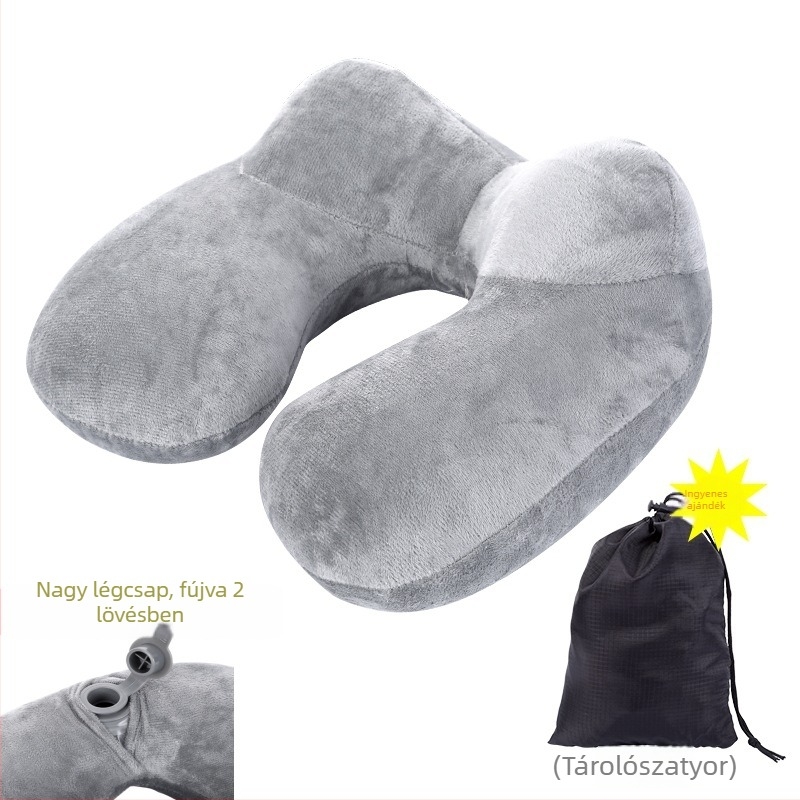 Felfújható U alakú nyakpárna poliészter rost töltettel és Dél-Koreai velúr anyaggal, modern minimalist stílusú utazási párna, tömeg legfeljebb 0,5 kg