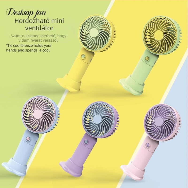 Asztali USB újratölthető mini ventilátor telefontartóval, 3 lapát, 3 sebességfokozat, zaj 36-45 dB