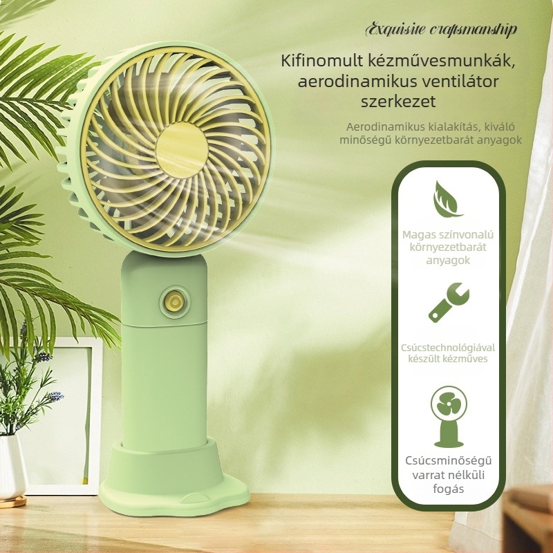 Asztali USB újratölthető mini ventilátor telefontartóval, 3 lapát, 3 sebességfokozat, zaj 36-45 dB