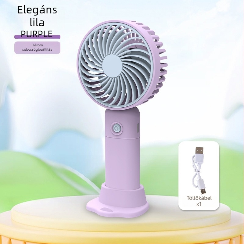 Asztali USB újratölthető mini ventilátor telefontartóval, 3 lapát, 3 sebességfokozat, zaj 36-45 dB
