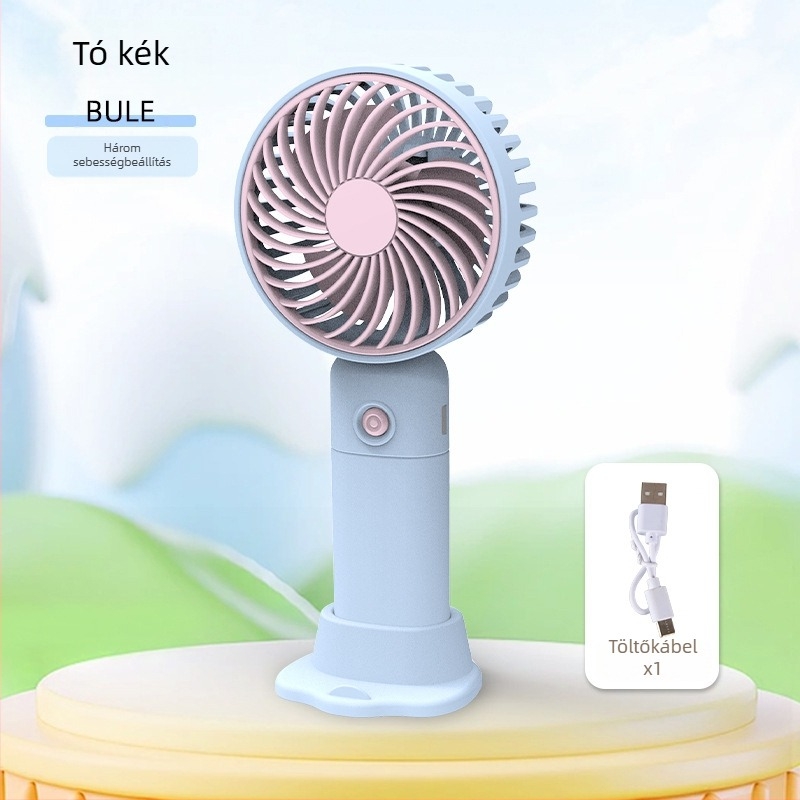 Asztali USB újratölthető mini ventilátor telefontartóval, 3 lapát, 3 sebességfokozat, zaj 36-45 dB