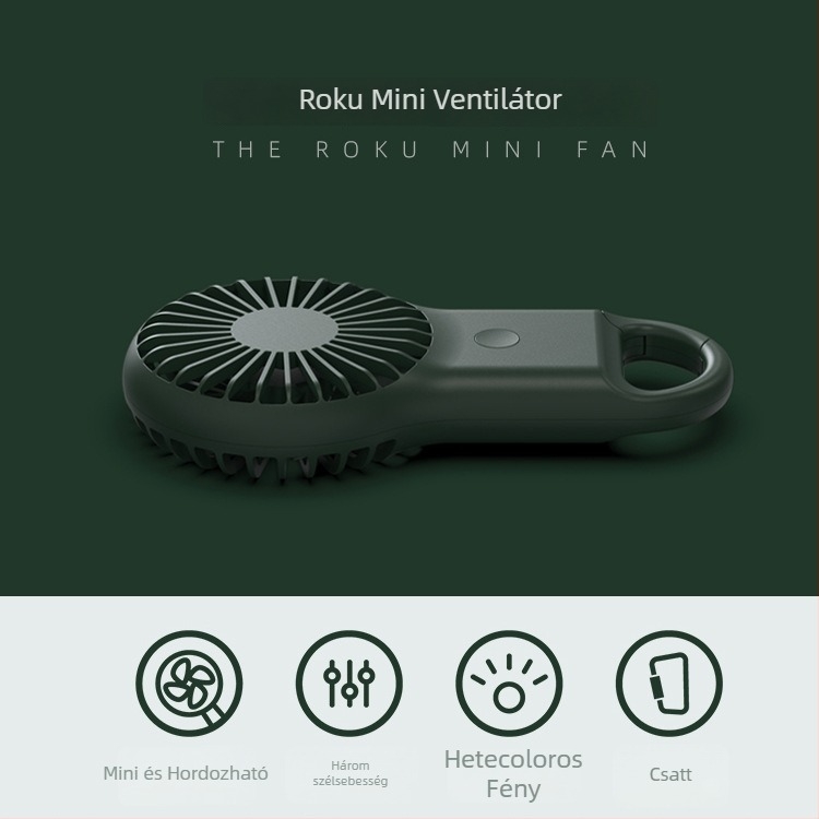 Kézben tartható USB mini ventilátor beépített akkumulátorral, 3 sebesség, 5V 2W, üzemidő 3–6 óra