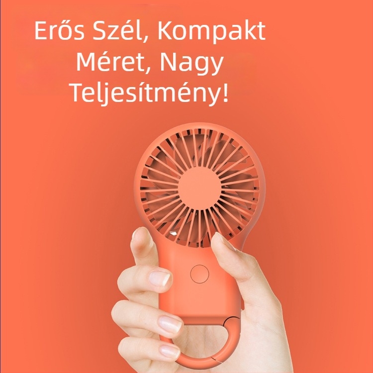 Kézben tartható USB mini ventilátor beépített akkumulátorral, 3 sebesség, 5V 2W, üzemidő 3–6 óra