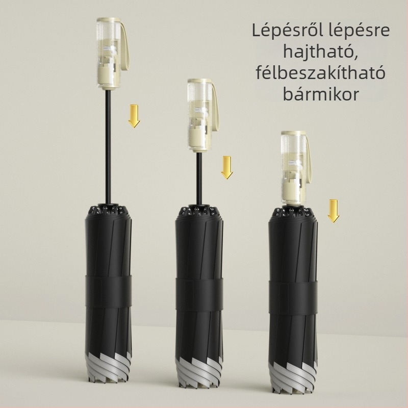 Háromrészes kifelé forduló automata esernyő, automatikus nyitás-zárás, 10 ív, UPF > 50, 190T anyag