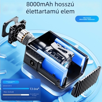 Kézi hordozható ventilátor beépített akkumulátorral, 5 lapáttal, brushless motor, USB tápegység, jéges hűtés