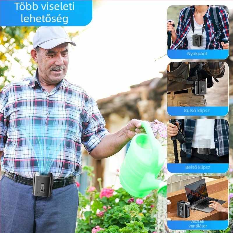 Kézi hordozható ventilátor beépített akkumulátorral, 5 lapáttal, brushless motor, USB tápegység, jéges hűtés