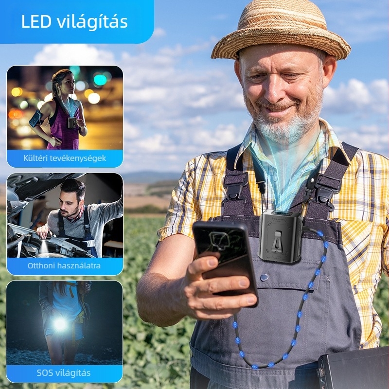 Kézi hordozható ventilátor beépített akkumulátorral, 5 lapáttal, brushless motor, USB tápegység, jéges hűtés