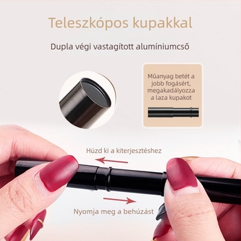 Sminkecset, kétfejű teleszkópos, műszálas sörtékkel, alumínium nyéllel, teljes hossz 147 mm, sörték hossza 7–17 mm