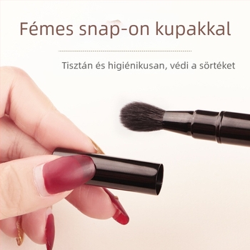 Sminkecset, kétfejű teleszkópos, műszálas sörtékkel, alumínium nyéllel, teljes hossz 147 mm, sörték hossza 7–17 mm