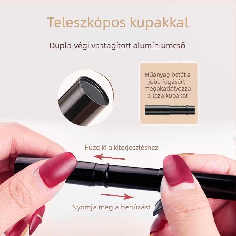 Sminkecset, kétfejű teleszkópos, műszálas sörtékkel, alumínium nyéllel, teljes hossz 147 mm, sörték hossza 7–17 mm