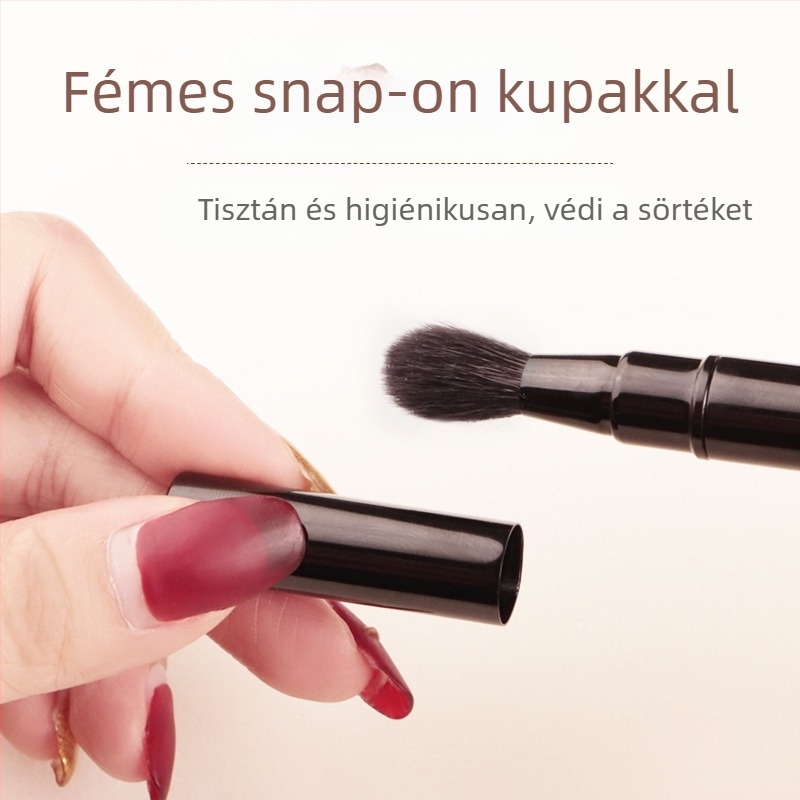 Sminkecset, kétfejű teleszkópos, műszálas sörtékkel, alumínium nyéllel, teljes hossz 147 mm, sörték hossza 7–17 mm