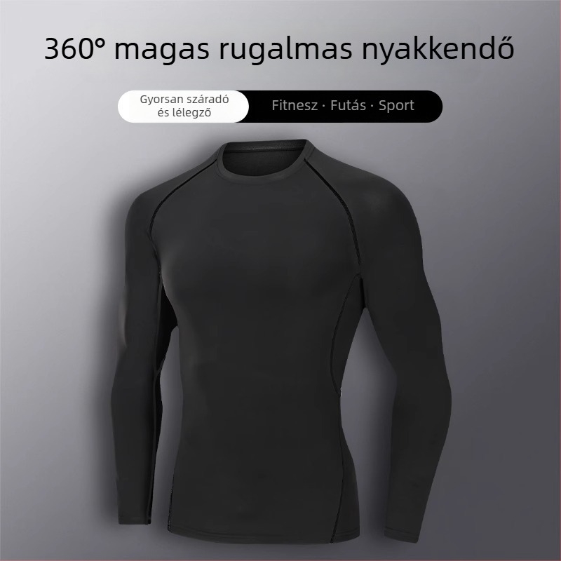 Férfi PRO hosszú ujjú edzőfelső őszi-téli szezonra, izzadságszívó, gyorsan száradó, Milk Silk anyag, 85% poliészter