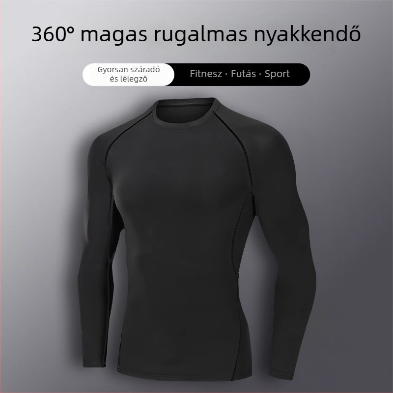 Férfi PRO hosszú ujjú edzőfelső őszi-téli szezonra, izzadságszívó, gyorsan száradó, Milk Silk anyag, 85% poliészter