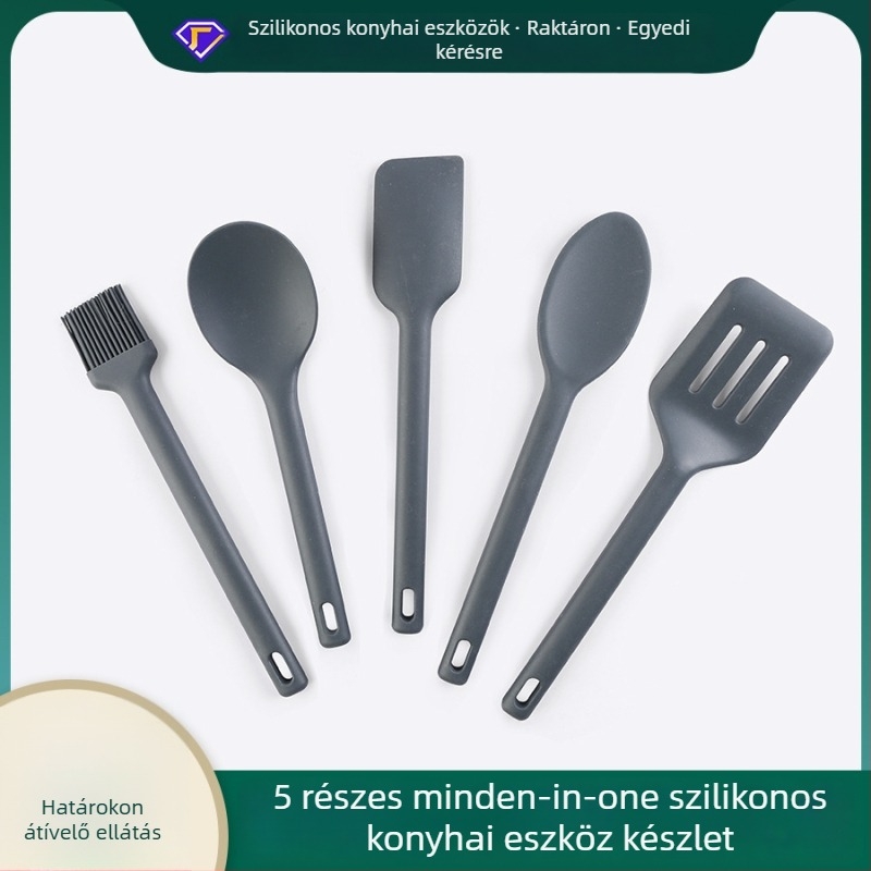 Szilikon konyhai eszközök készlet: kanál-spatula – tapadásmentes, magas hőállóság, csúszásmentes, égési védelem; nyele szilikon testével és nylon maggal