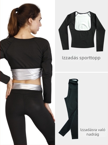Női Lycra fitnesz szett felsővel és edzőnadrággal – egyszínű; 82% poliészter, 18% spandex; bélés ezüst fólia 100; minden évszakban viselhető; futásra és edzésre