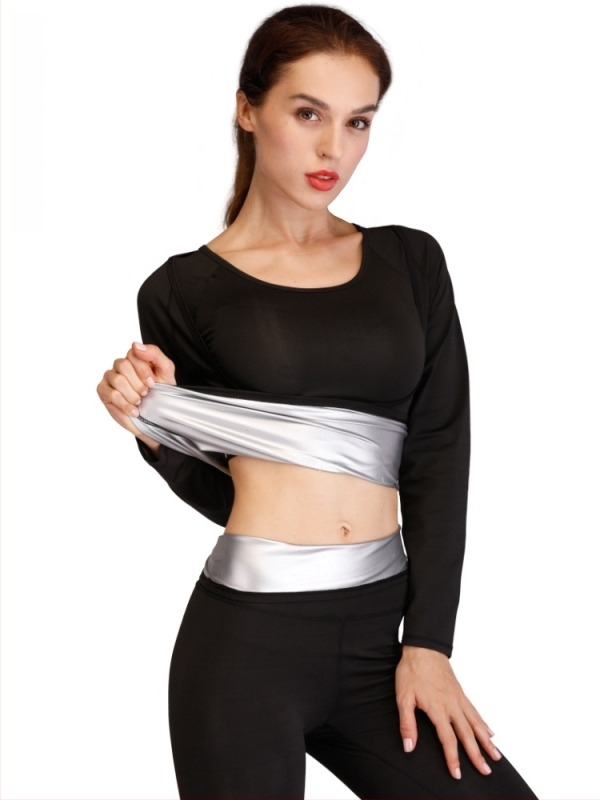 Női Lycra fitnesz szett felsővel és edzőnadrággal – egyszínű; 82% poliészter, 18% spandex; bélés ezüst fólia 100; minden évszakban viselhető; futásra és edzésre