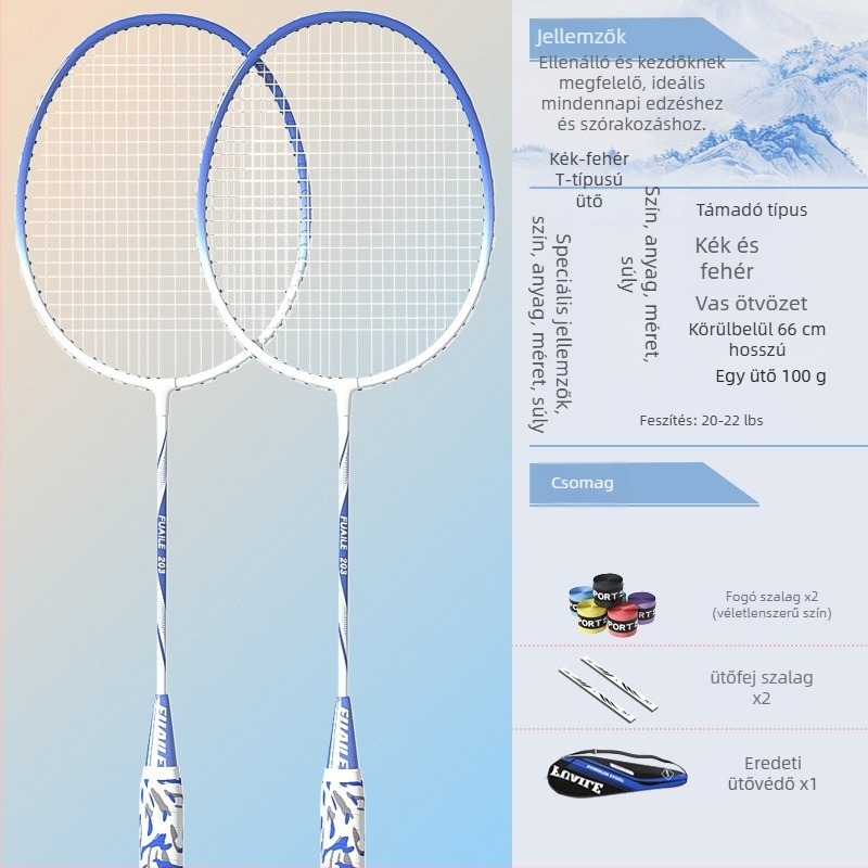 Badmintonütő készlet – vasötvözet keret, nylon húrok, közvetlen ütés, egyes és páros rakétákból álló készlet kezdőknek